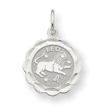 14k White Gold Satin Polished Engravable Leo Zodiac Scalloped Disc Charm hide-image