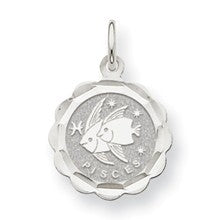 14k White Gold Satin Polished Engravable Pisces Zodiac Scalloped Disc Charm hide-image