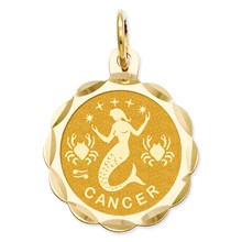 14k Gold Satin Polished Engravable Cancer Zodiac Scalloped Disc Charm hide-image