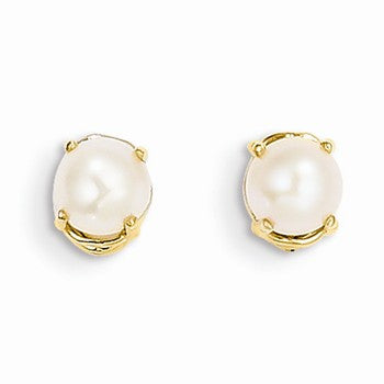 14k Yellow Gold 6x4 Round June/Cultured Pearl Post Earrings