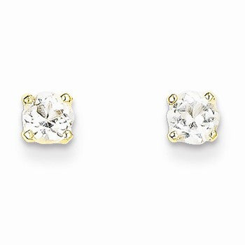 14k Yellow Gold 4mm April/White Zircon Post Earrings