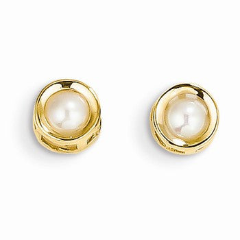 14k Yellow Gold 4mm Bezel June/Cultured Pearl Post Earrings