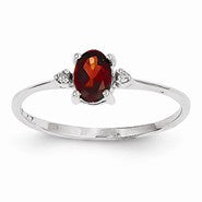 14k White Gold Diamond & Garnet Birthstone Ring