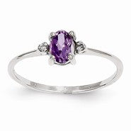 14k White Gold Diamond & Amethyst Birthstone Ring