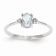 14k White Gold Diamond & Aquamarine Birthstone Ring