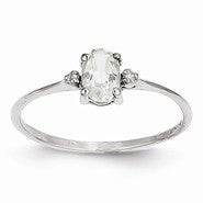 14k White Gold Diamond & White Topaz Birthstone Ring