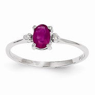 14k White Gold Diamond & Ruby Birthstone Ring