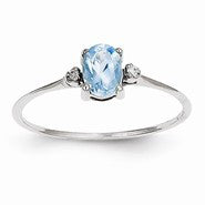 14k White Gold Diamond & Blue Topaz Birthstone Ring