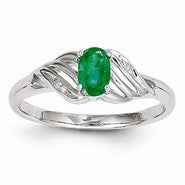 14k White Gold Genuine Emerald Diamond Ring