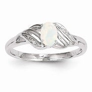 14k White Gold Genuine Opal Diamond Ring