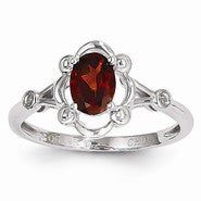 14k White Gold Garnet Diamond Ring