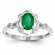 14k White Gold Genuine Emerald Diamond Ring