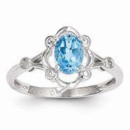 14k White Gold Light Swiss Blue Topaz Diamond Ring