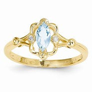 14k Yellow Gold Aquamarine Diamond Ring