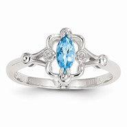 14k White Gold Light Swiss Blue Topaz Diamond Ring