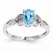 14k White Gold Light Swiss Blue Topaz Diamond Ring