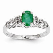 14k White Gold Genuine Emerald Diamond Ring