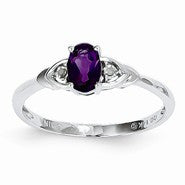 14k White Gold Genuine Amethyst & Diamond Ring