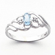 14k White Gold Diamond & Blue Topaz Birthstone Ring