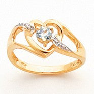 14k Yellow Gold Diamond & Aquamarine Birthstone Heart Ring