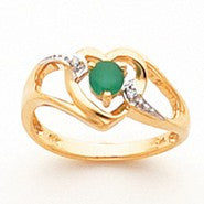 14k Yellow Gold Diamond & Emerald Birthstone Heart Ring