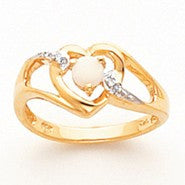 14k Yellow Gold Diamond & Opal Birthstone Heart Ring