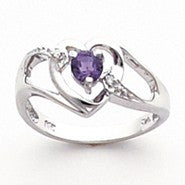 14k White Gold Diamond & Amethyst Birthstone Heart Ring