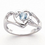 14k White Gold Diamond & Aquamarine Birthstone Heart Ring