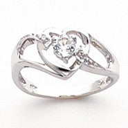 14k White Gold Diamond & White Topaz Birthstone Heart Ring