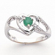 14k White Gold Diamond & Emerald Birthstone Heart Ring