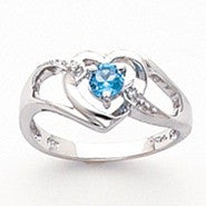 14k White Gold Diamond & Blue Topaz Birthstone Heart Ring