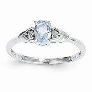 14k White Gold Genuine Aquamarine Diamond Ring