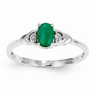 14k White Gold Genuine Emerald Diamond Ring