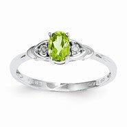 14k White Gold Genuine Peridot Diamond Ring