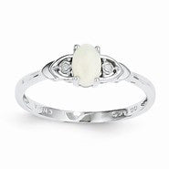 14k White Gold Genuine Opal Diamond Ring