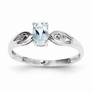 14k White Gold Genuine Aquamarine Diamond Ring