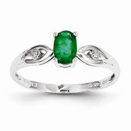 14k White Gold Genuine Emerald Diamond Ring