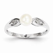 14k White Gold Genuine Pearl Diamond Ring