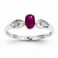 14k White Gold Genuine Ruby Diamond Ring