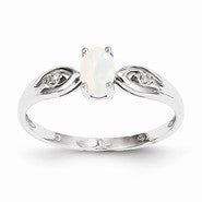 14k White Gold Genuine Opal Diamond Ring