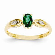 14k Yellow Gold Diamond & Genuine Emerald Ring