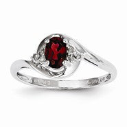 14k White Gold Genuine Garnet Diamond Ring