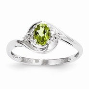 14k White Gold Genuine Peridot Diamond Ring