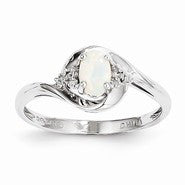 14k White Gold Genuine Opal Diamond Ring