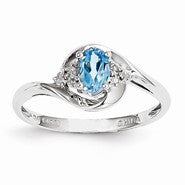 14k White Gold Genuine Blue Topaz Diamond Ring