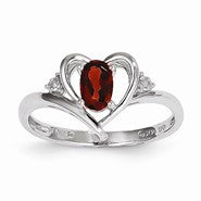 14k White Gold Genuine Garnet Diamond Ring