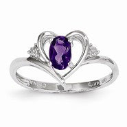 14k White Gold Genuine Amethyst & Diamond Ring