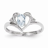 14k White Gold Genuine Aquamarine Diamond Ring