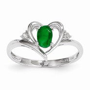 14k White Gold Genuine Emerald Diamond Ring