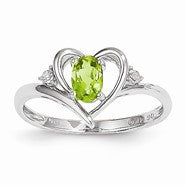 14k White Gold Genuine Peridot Diamond Ring